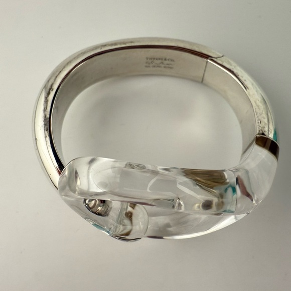 RARE Tiffany & Co. Rock Crystal Open Heart Cuff Bracelet Silver - Picture 5 of 10
